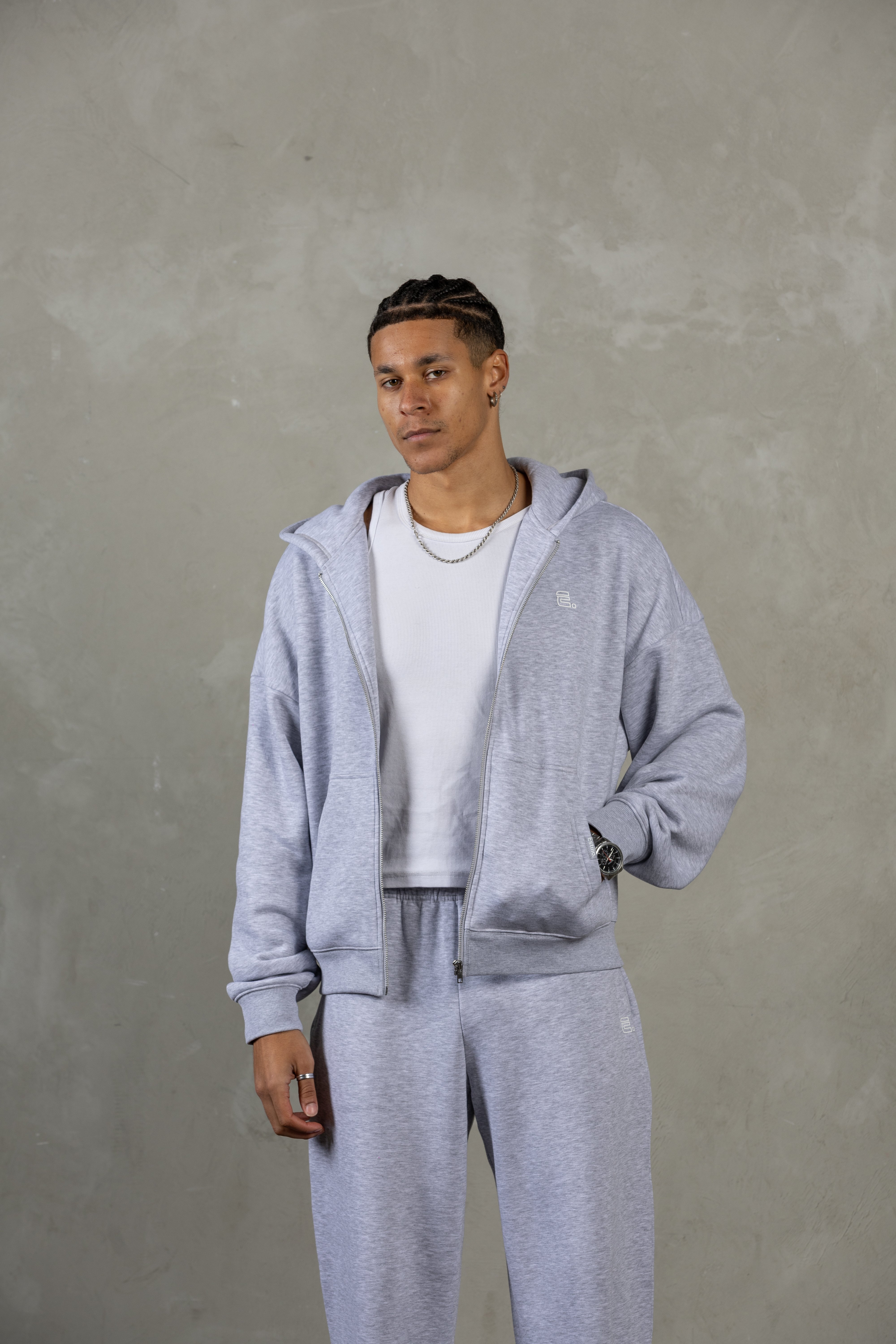 'District' Zip Up - Marl Grey